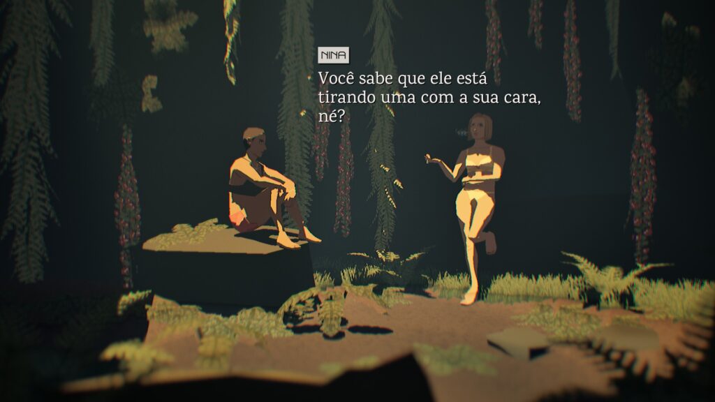 Virtue and a Sledgehammer: Nina e Pratelle tendo uma conversa íntima na floresta