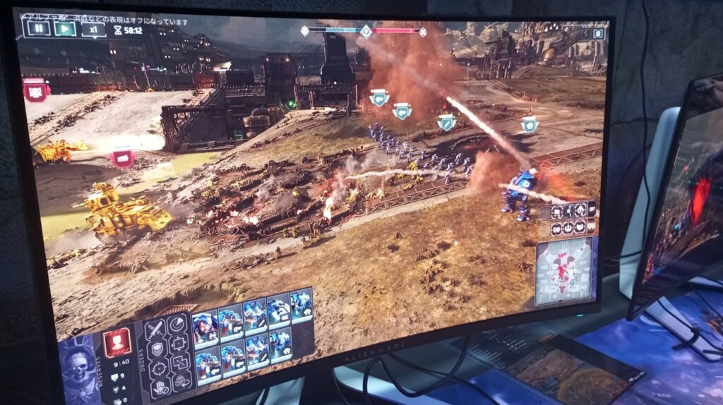 Tela de Total War: WARHAMMER 40,000: Batalha em tempo real de Space Marines contra Orks.